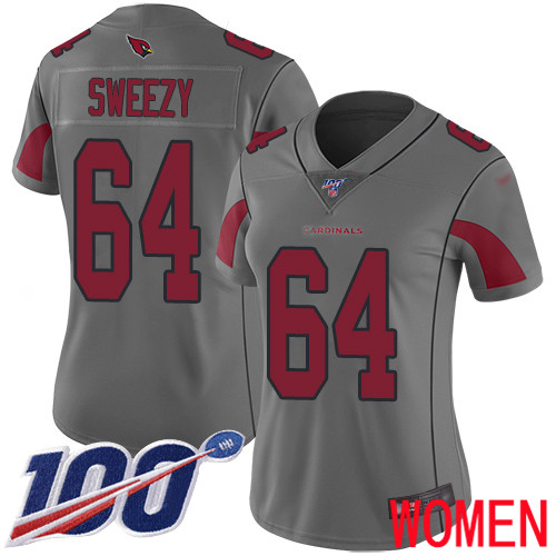 Arizona Cardinals Limited Silver Women J.R. Sweezy Jersey NFL Football #64 100th Season Inverted Legend->women nfl jersey->Women Jersey
